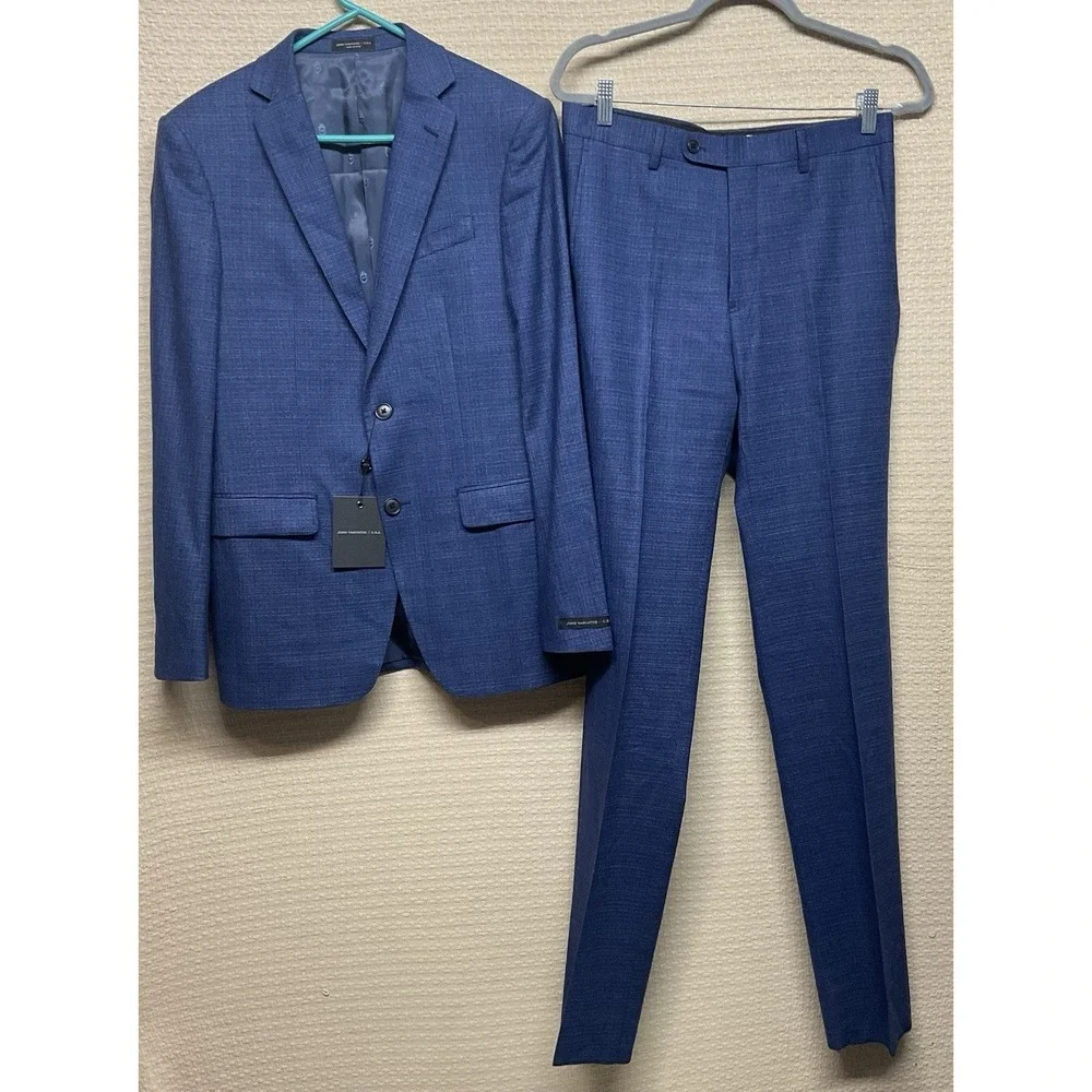 John Varvatos Men's Blue Wool Bedford Slim Fit 2PC Jacket Pants Suit Size 36R/30